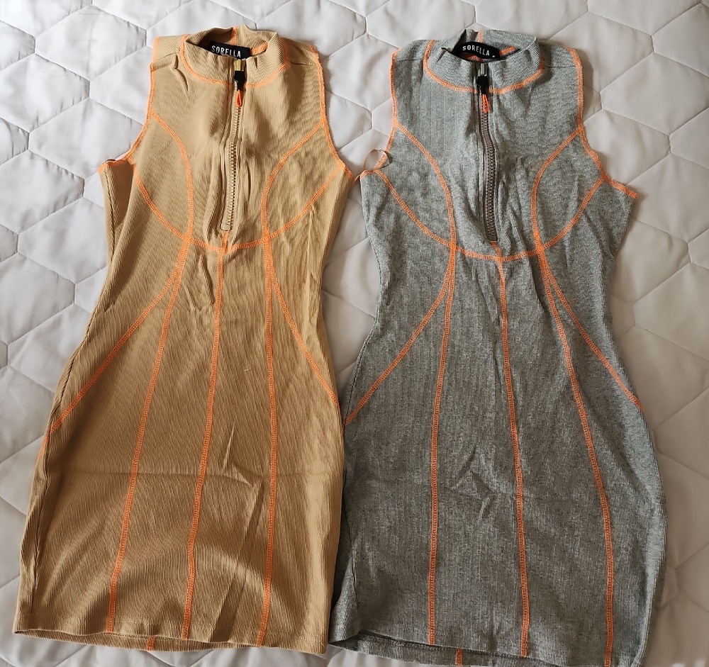Women's Mini Dresses - Tan and Gray